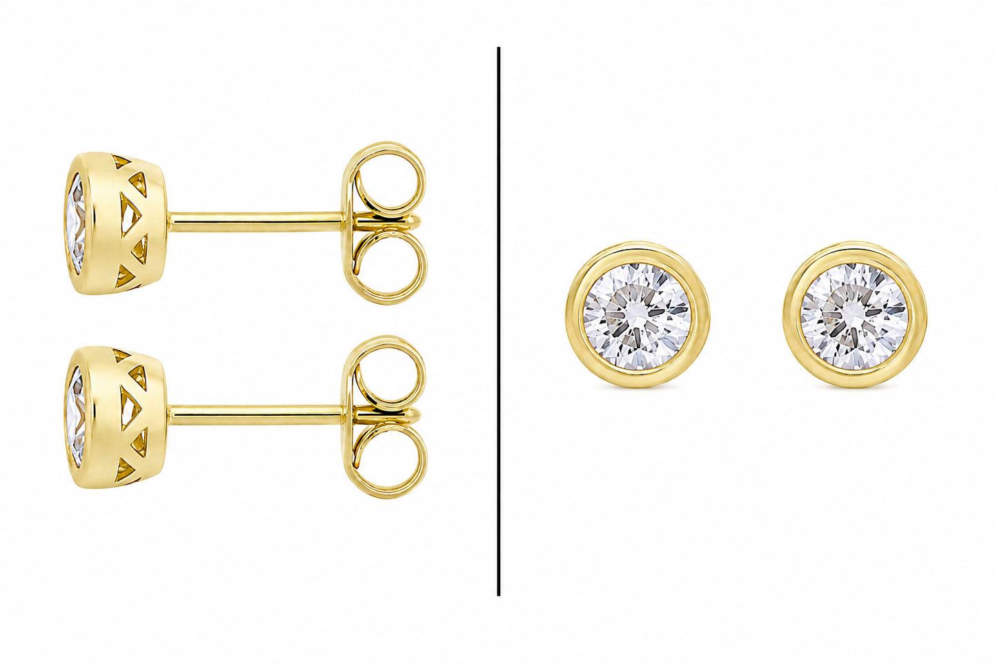 9ct Rubover Yellow Gold Diamond Stud Earrings - 0.34ct