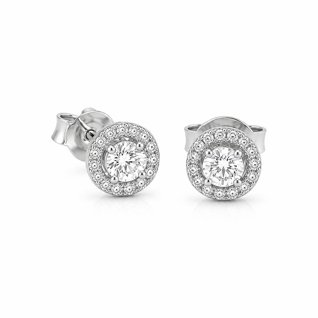 18ct White Gold Diamond Halo Stud Earrings 0.52ct