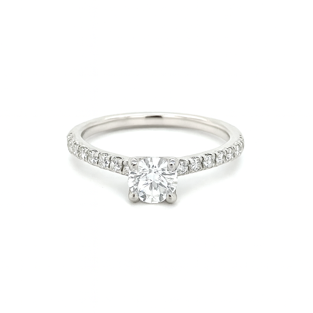 Platinum Solitaire Four Claw Diamond Ring With Diamond Shoulders 0.45ct
