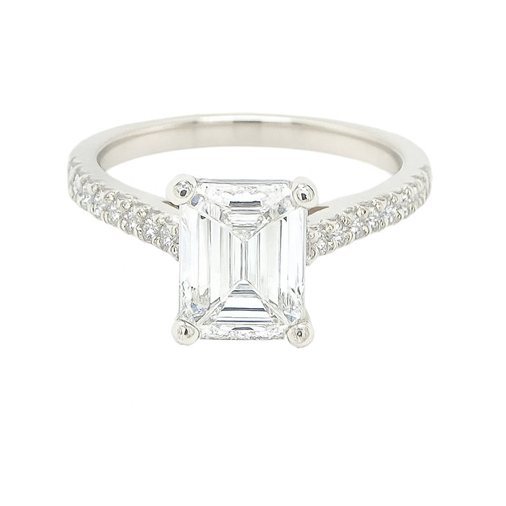 18ct Gold Emerald Cut Diamond Solitaire with Diamond Shoulders 1.10ct