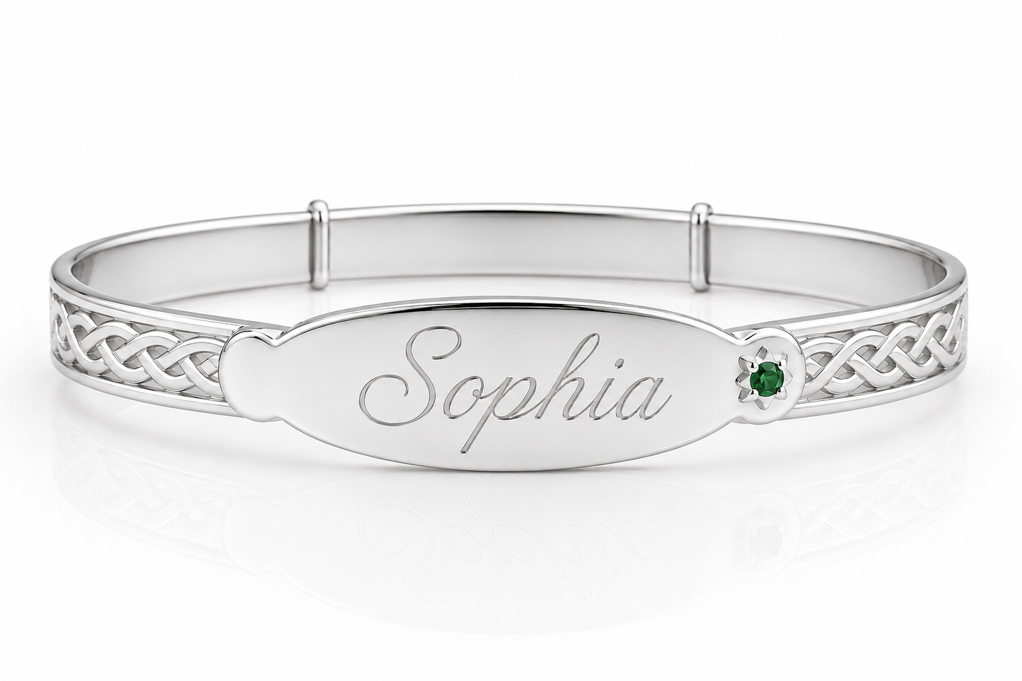 Personalised Sterling Silver Patterned Baby Bangle with Birthstone