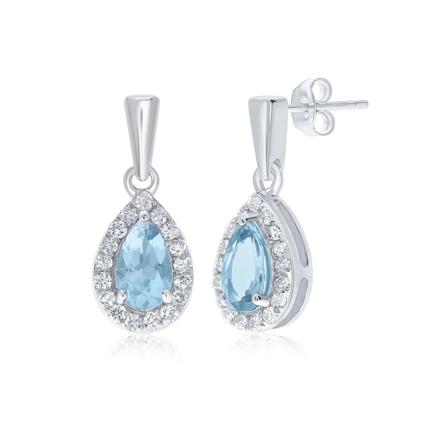 9ct White Gold Diamond & Aquamarine Earrings 0.11ct