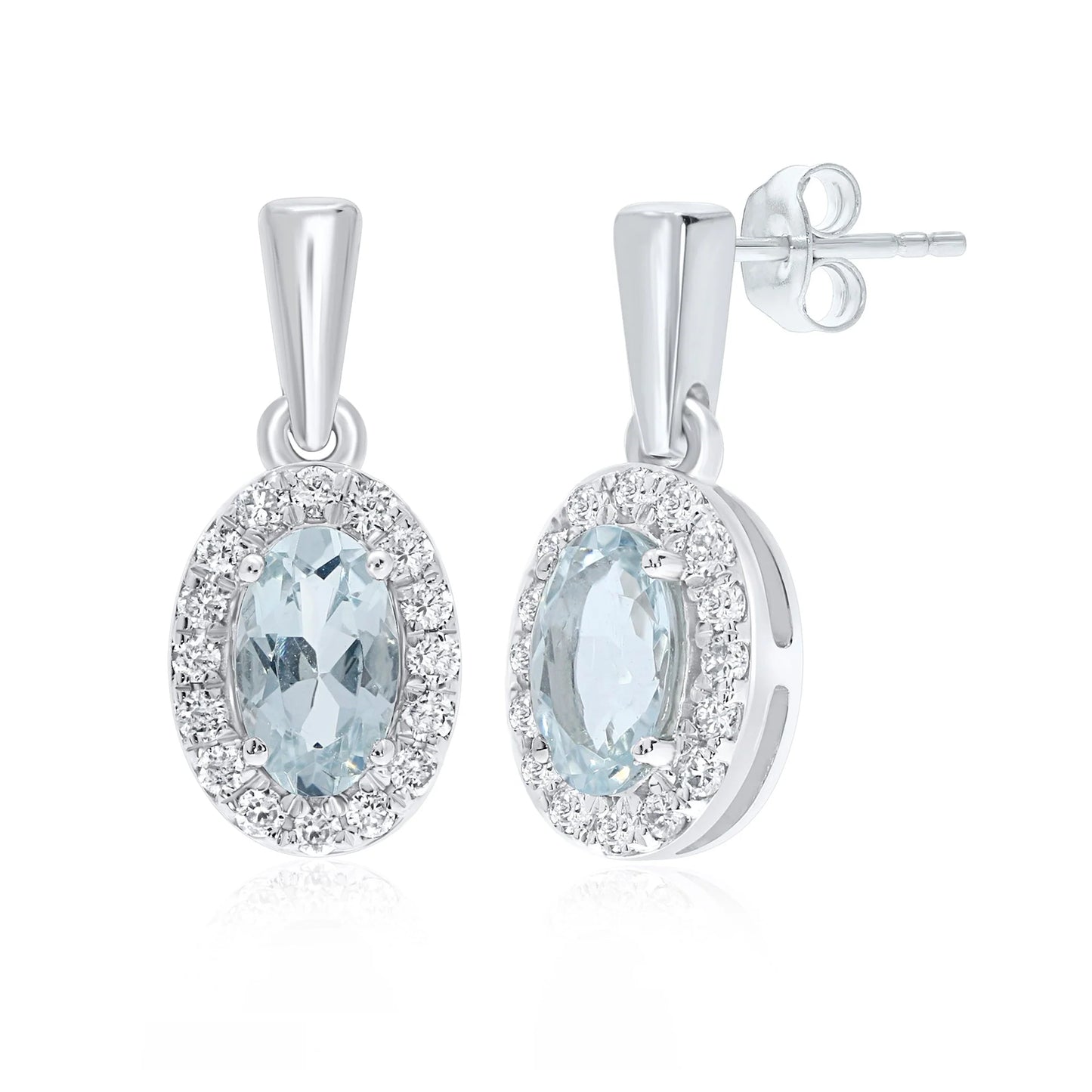 9ct White Gold Drop Diamond & Aquamarine Earrings 0.14ct