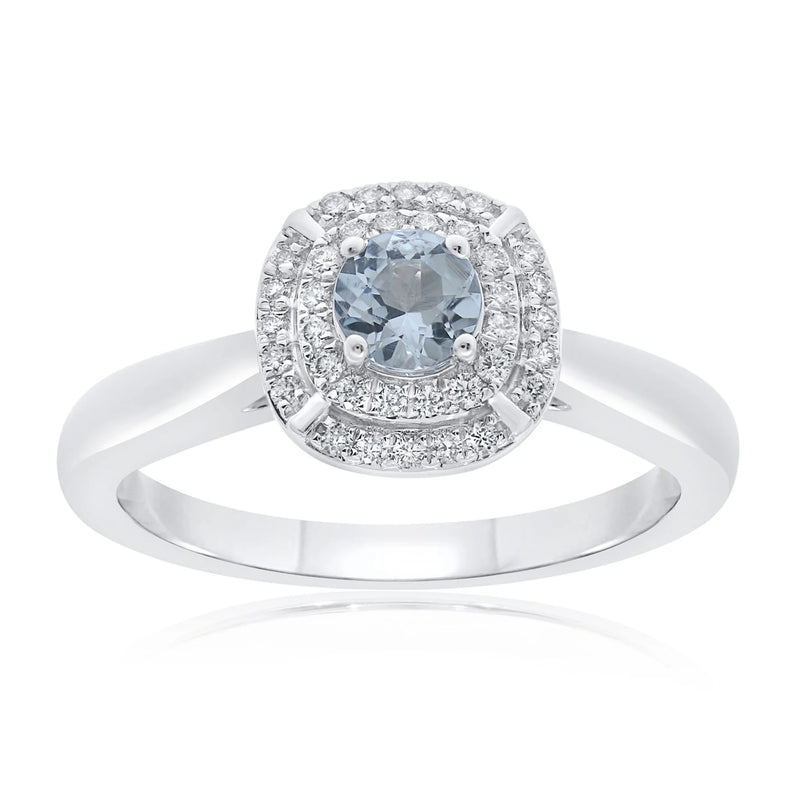 9ct White Gold Diamond & Aquamarine Ring 0.14ct
