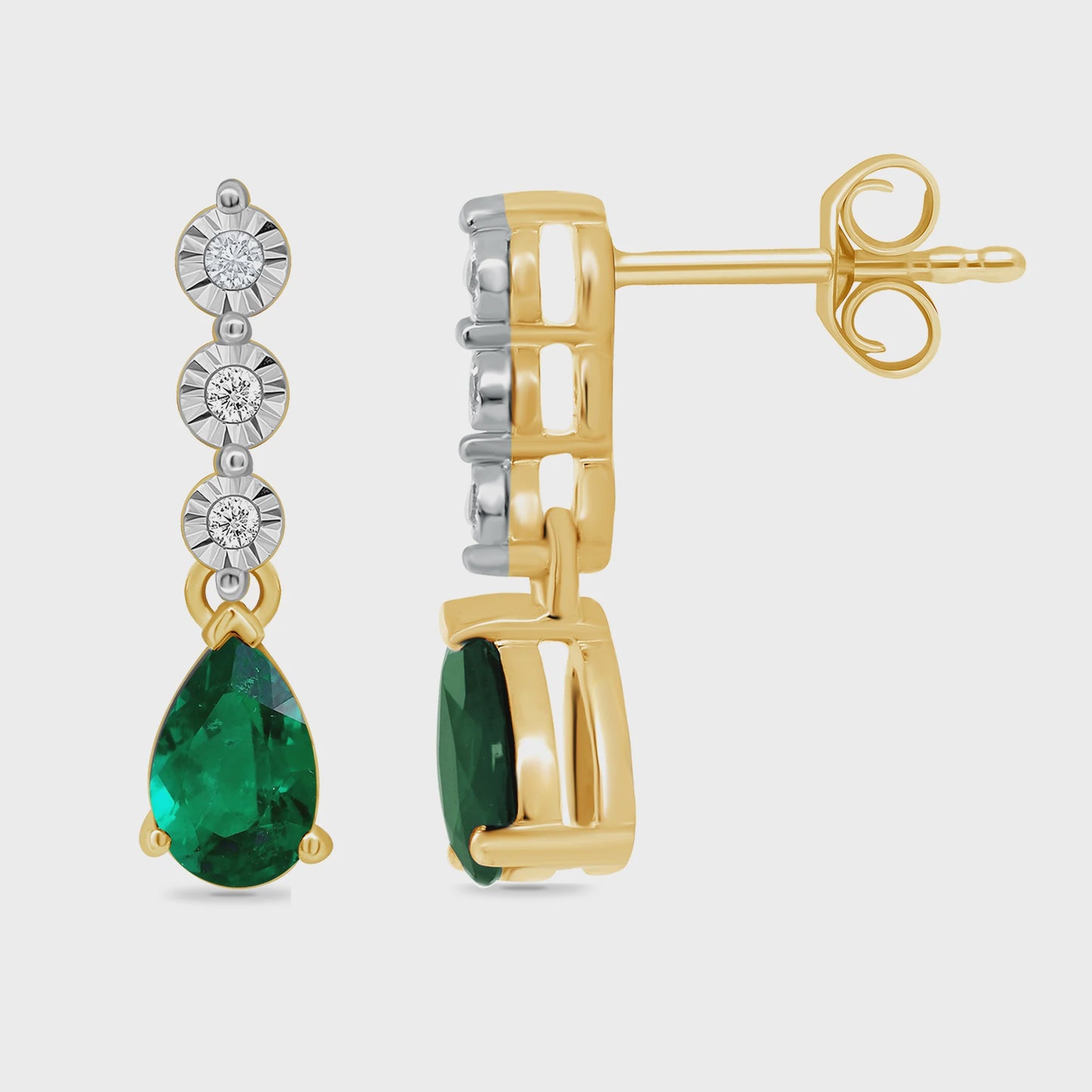 9ct Gold Emerald & Diamond Drop Earrings