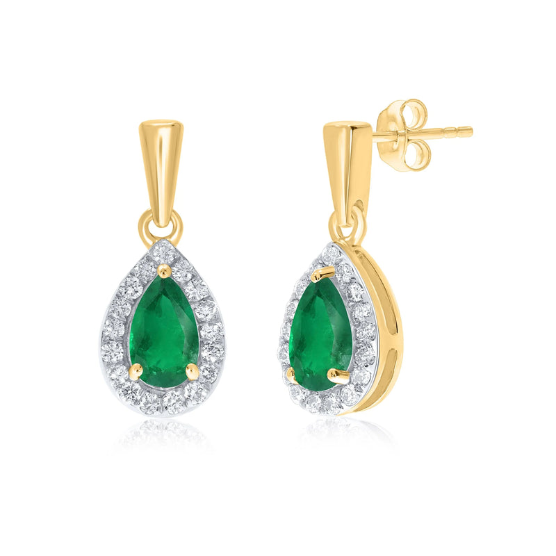 9ct Gold Emerald & Diamond Earrings 0.11ct