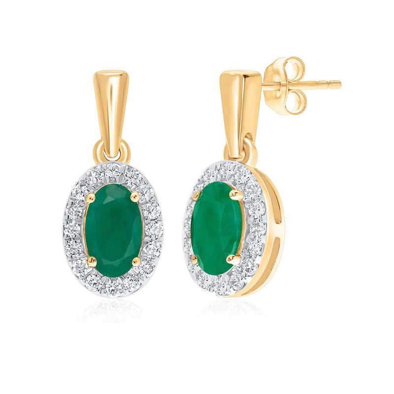 9ct Gold Diamond & Emerald Earrings 0.14ct