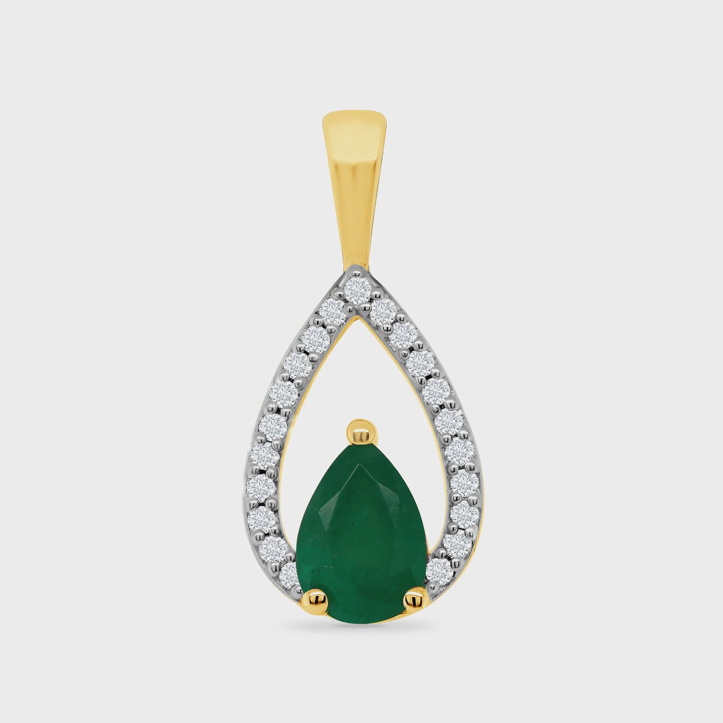 9ct gold pear shape emerald & diamond pendant 0.08ct and chain DEP1039