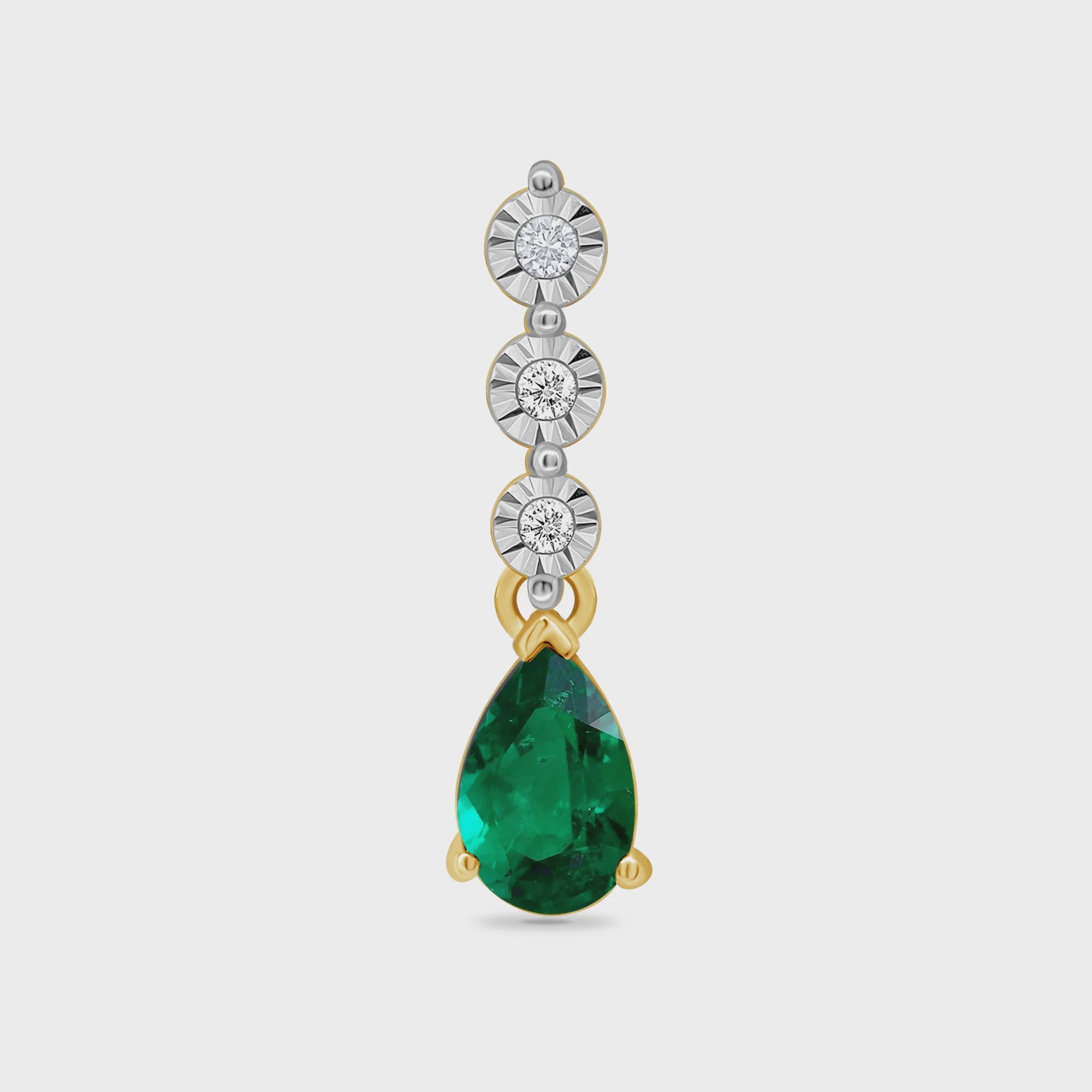 9ct Gold Emerald & Diamond Drop Pendant