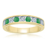 9ct Gold Emerald & Diamond Half Eternity Ring 0.09ct