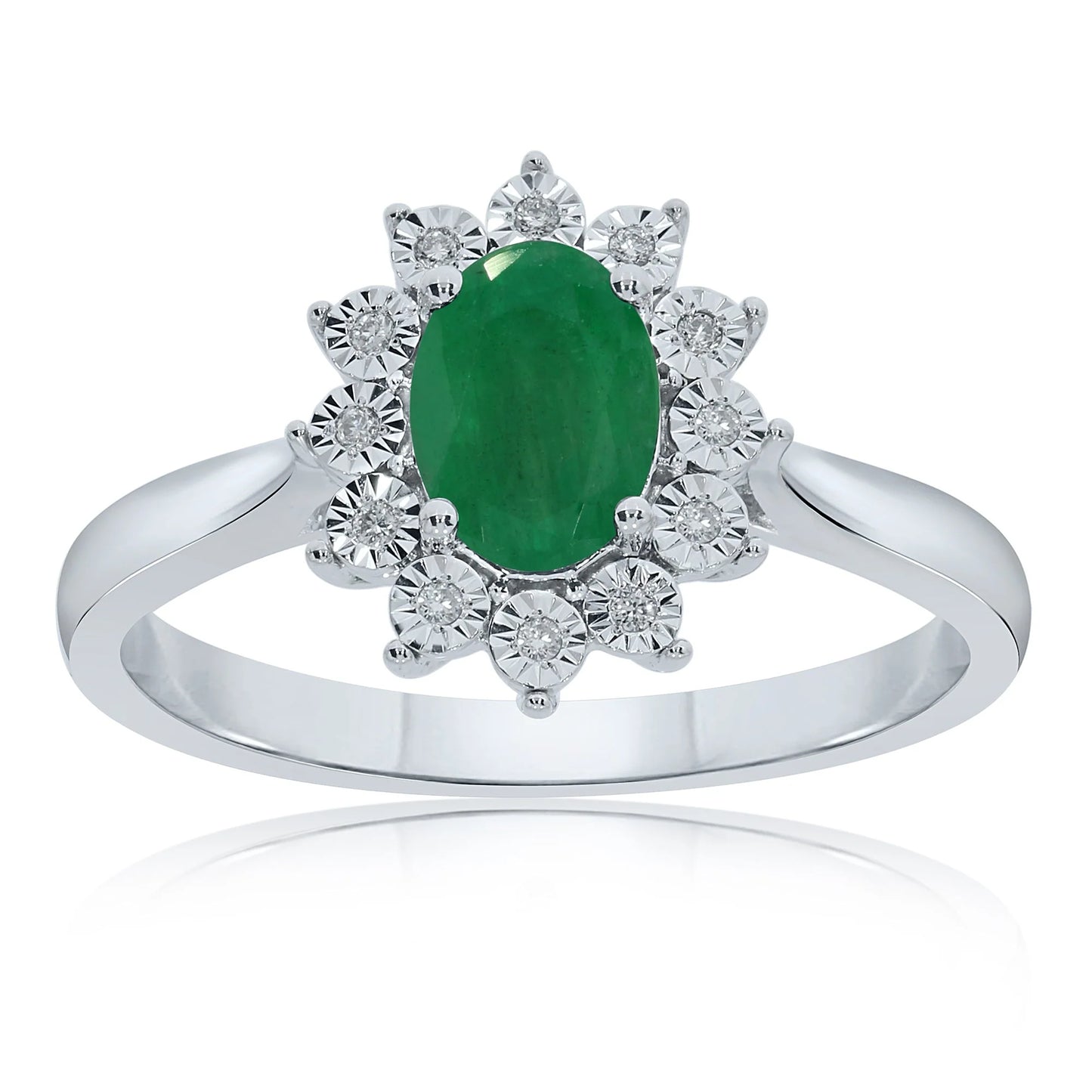 9ct White Gold Emerald & Diamond Ring