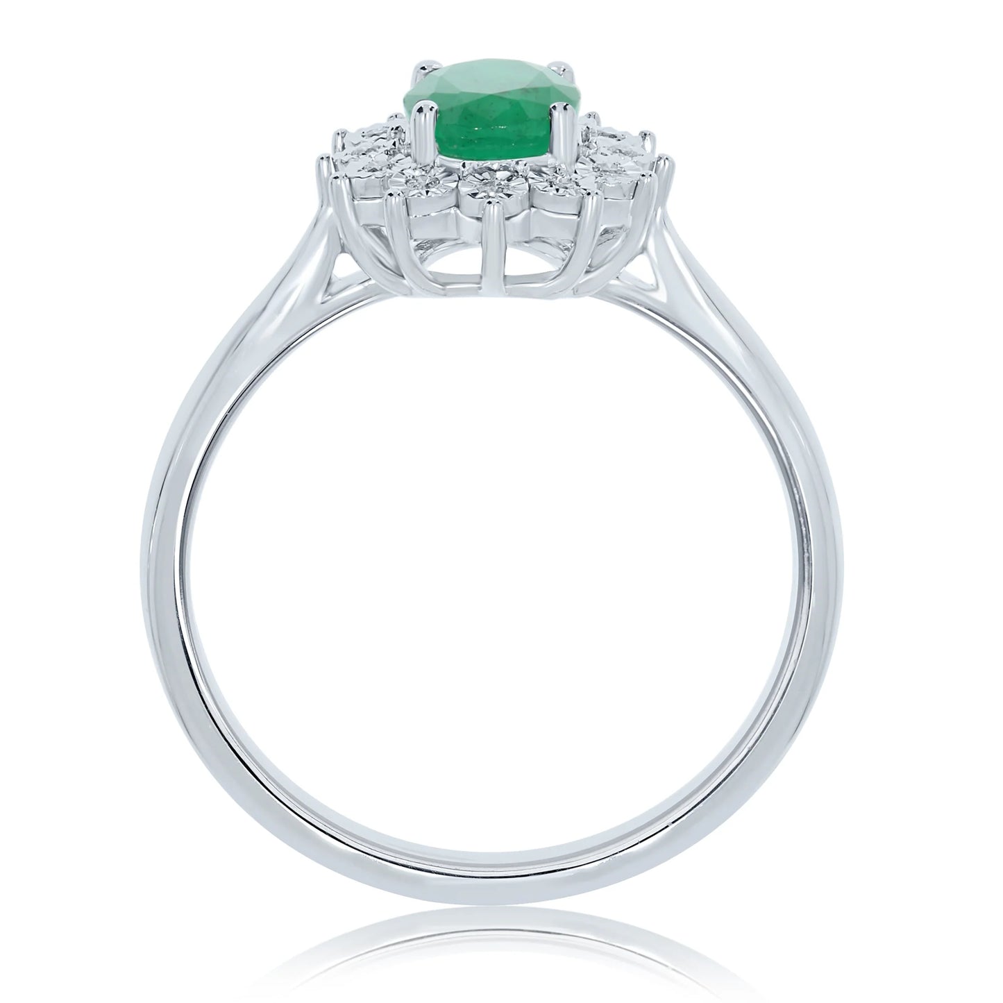 9ct White Gold Emerald & Diamond Ring