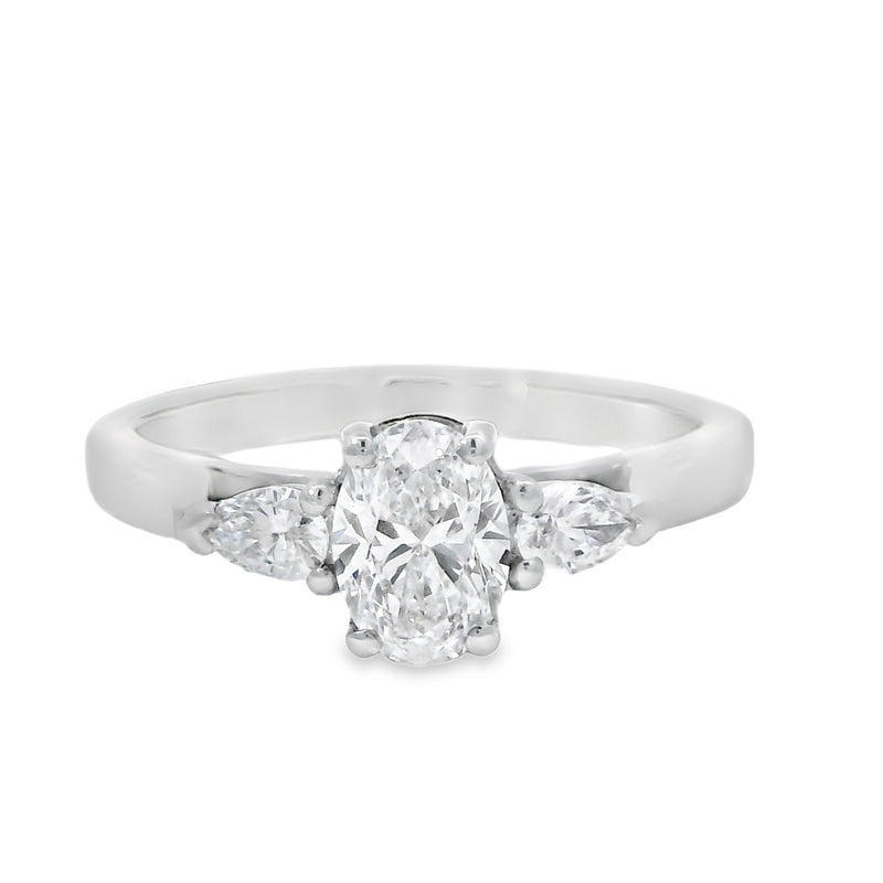 Platinum Desire Oval & Pear Cut Trilogy Diamond Ring 0.78ct D/VS1