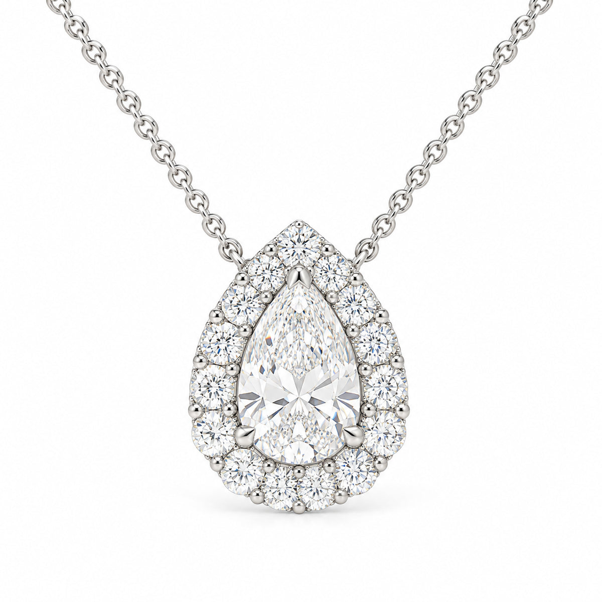 9ct White Gold Lab Grown Diamond Pear Halo Pendant 1.87ct