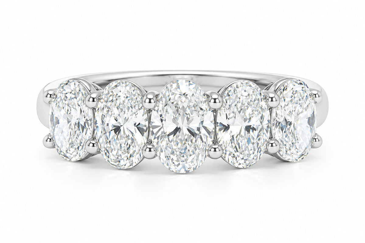 9ct White Gold Lab Grown Diamond Oval Cut Five Stone Ring 1.65ct