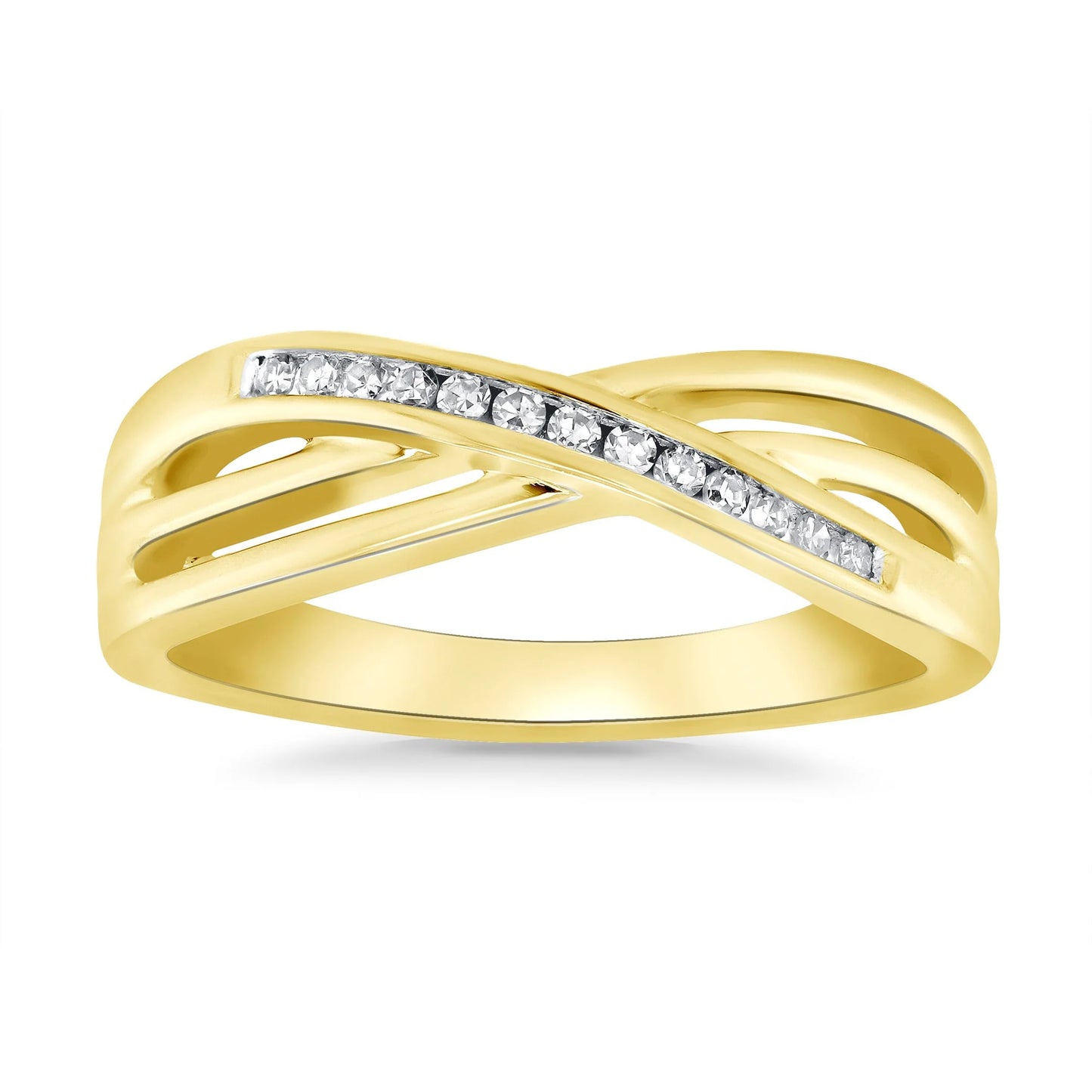 9ct Gold Channel Set Diamond Crossover Ring