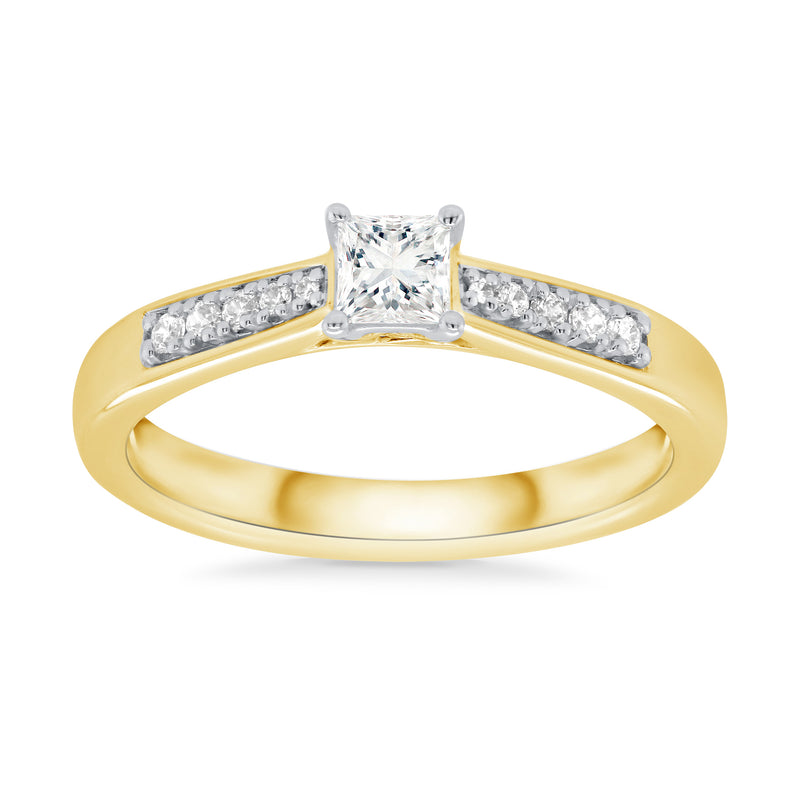 9ct Yellow Gold Diamond Solitaire - Princess Cut - 0.33ct