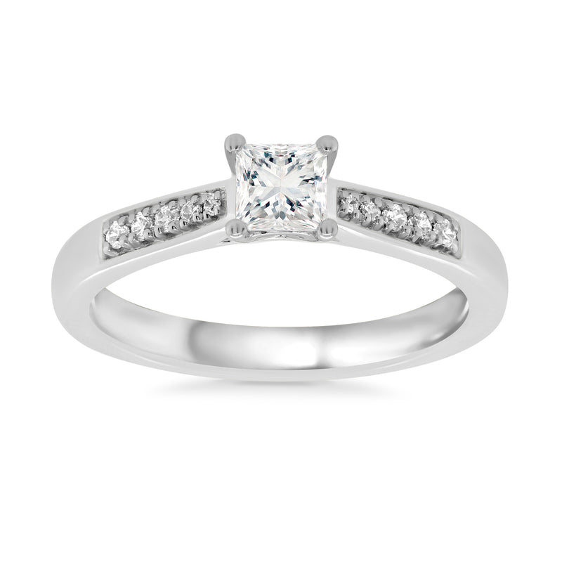 9ct White Gold Diamond Solitaire Ring - Princess Cut 0.41ct