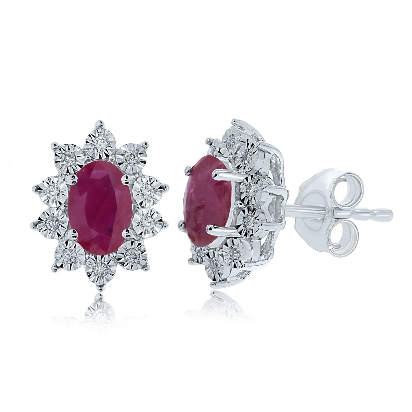 9ct White Gold Ruby & Diamond Earrings