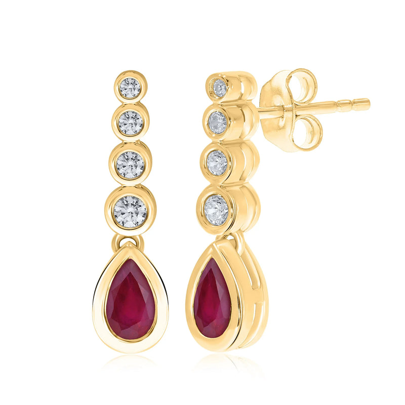9ct Gold Diamond & Ruby Drop Earrings 0.14ct