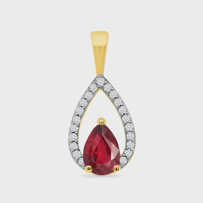 9ct gold 6x4mm pear shape ruby & diamond pendant 0.08ct and chain DRP1039