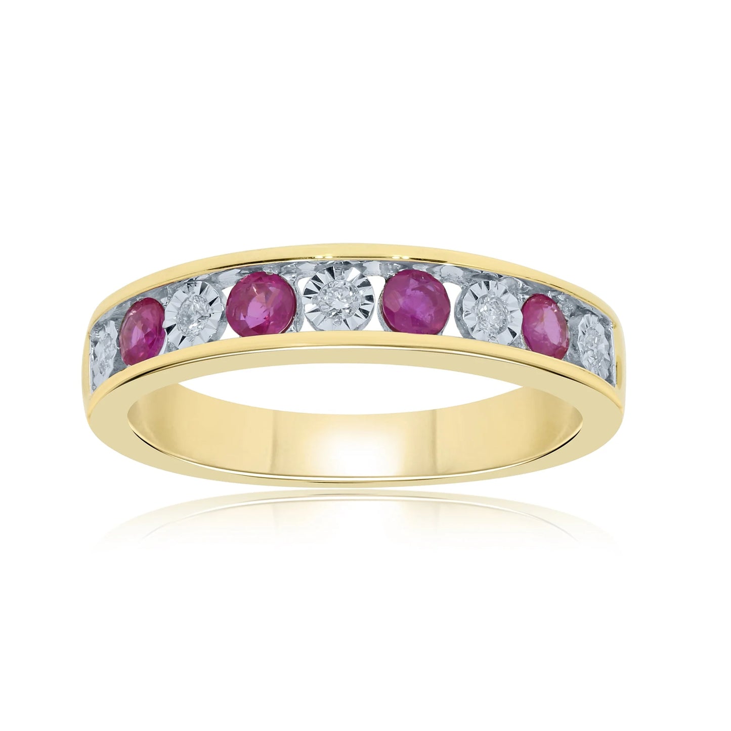 9ct Gold Ruby & Diamond Ring - Yellow Gold