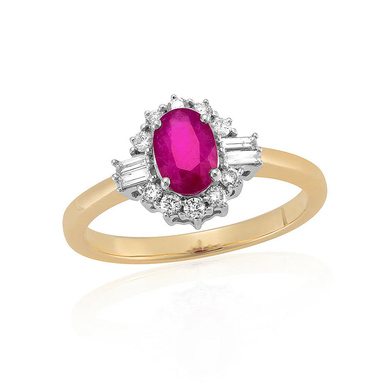 9ct Gold Oval Ruby & Diamond Cluster Ring