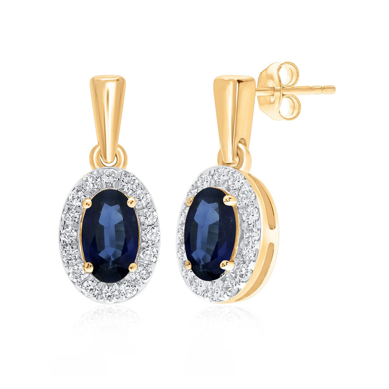 9ct Gold Diamond & Sapphire Earrings 0.14ct