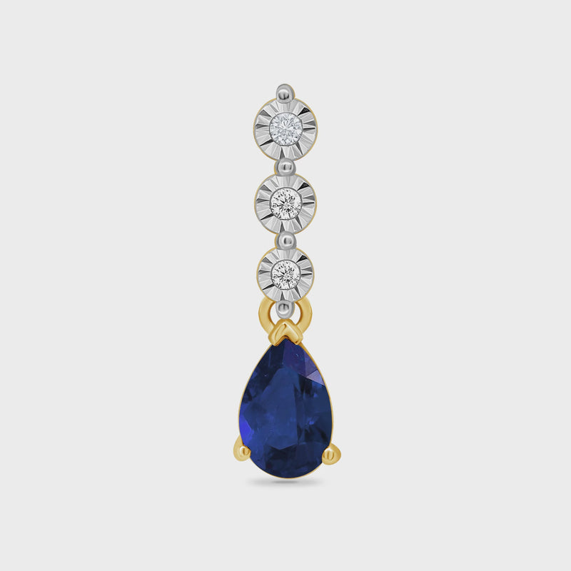 9ct gold 6x4mm pear shape sapphire & miracle plate diamond pendant 0.02ct and chain DSP1041