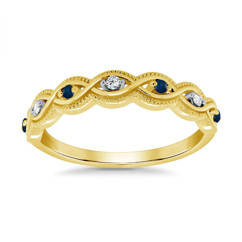 9ct YG Sapphire & Diamond Half eternity Ring 0.04ct DSR1765