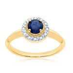 9ct Gold Sapphire & Diamond Halo Cluster Ring 0.08ct