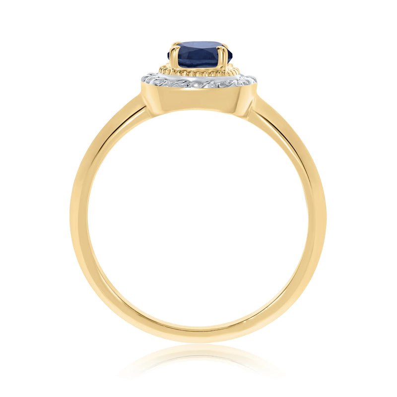 9ct Gold Sapphire & Diamond Halo Cluster Ring 0.08ct