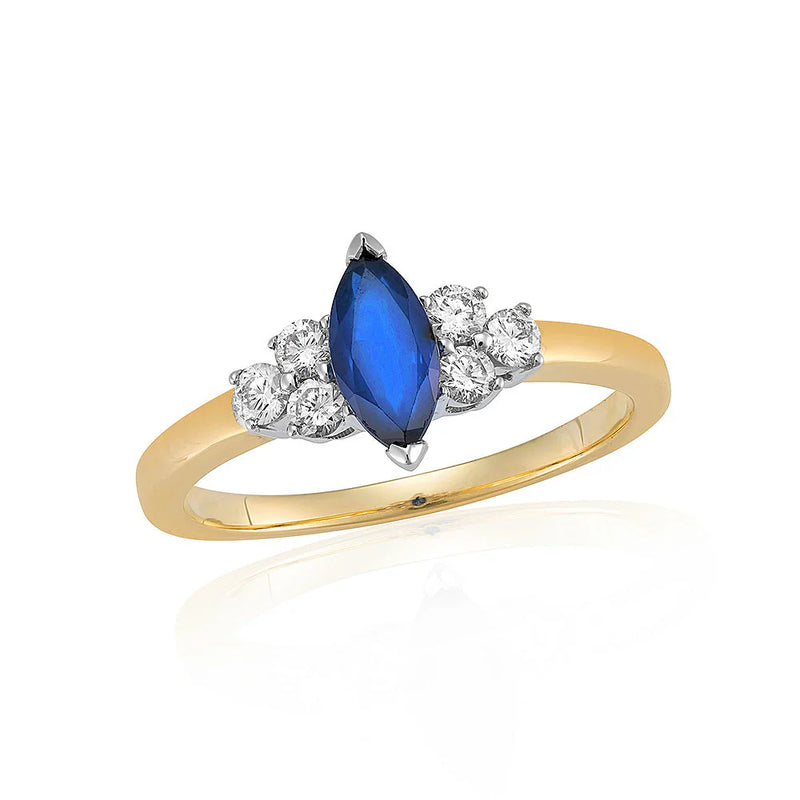 9ct Gold Marquise Cut Sapphire & Diamond Ring