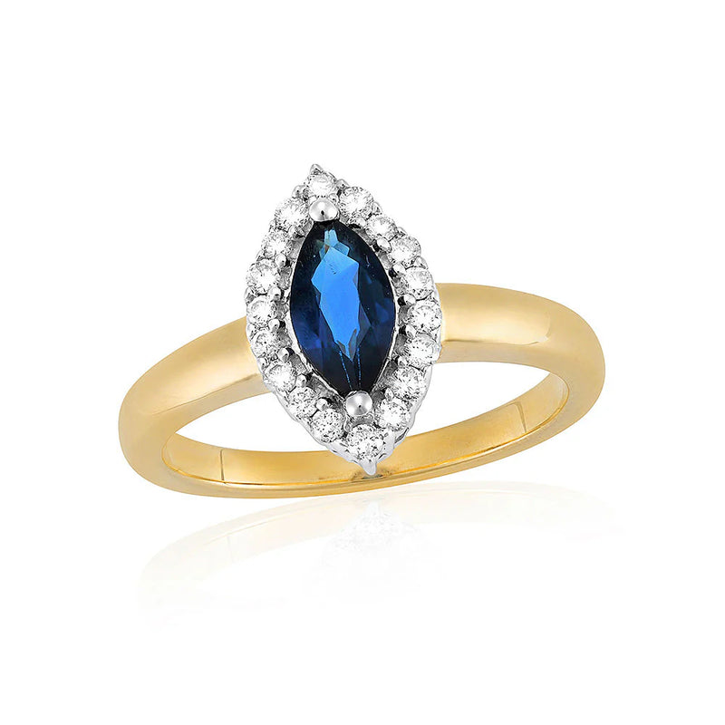 9ct Gold Marquise Sapphire & Diamond Ring - Yellow Gold