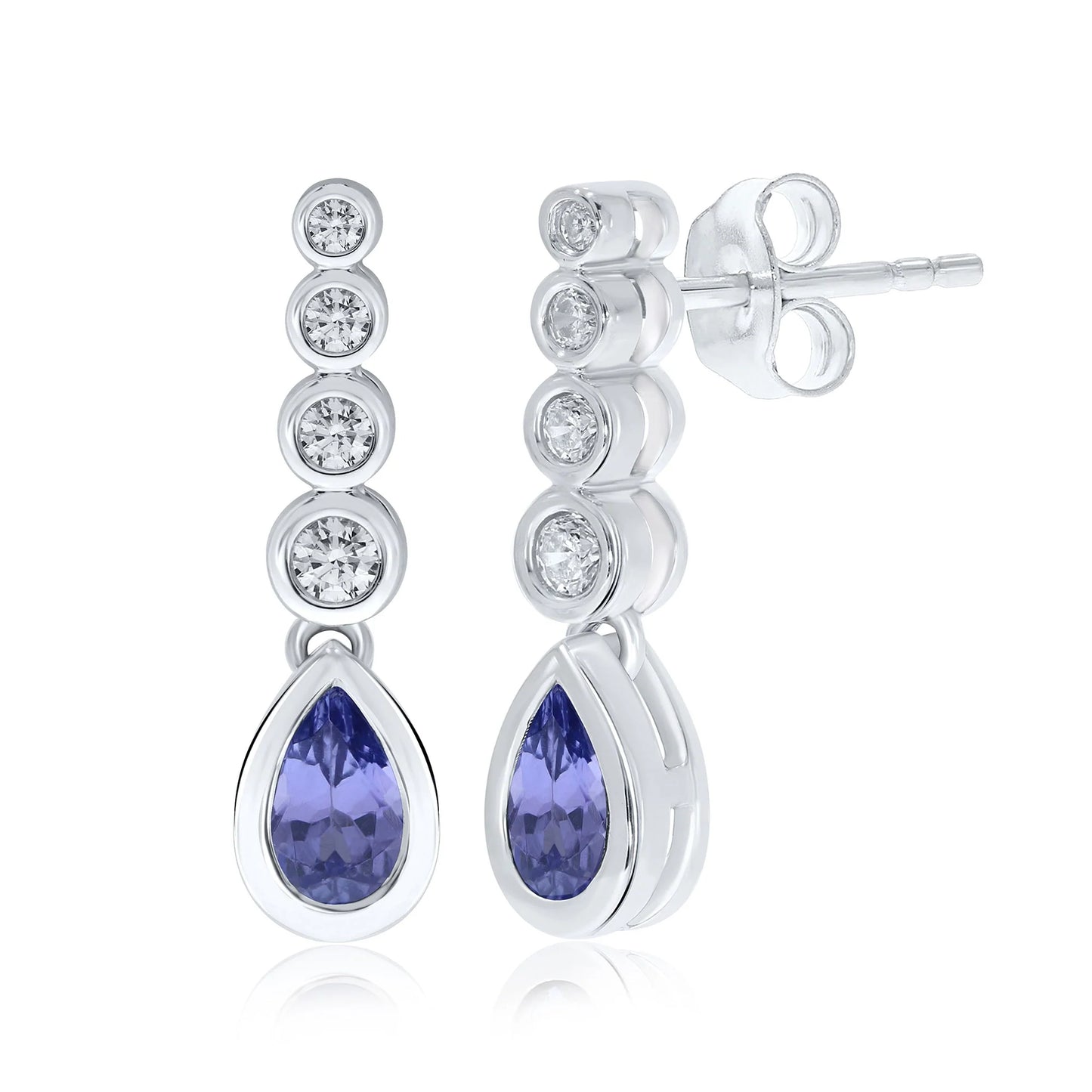 9ct White Gold Diamond & Tanzanite Earrings 0.14ct