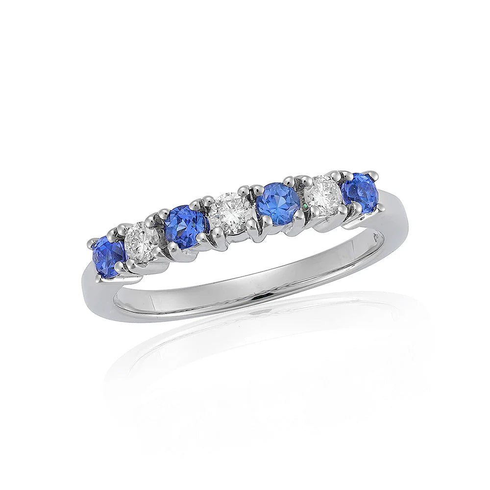 9ct White Gold Tanzanite & Diamond Half Eternity Ring