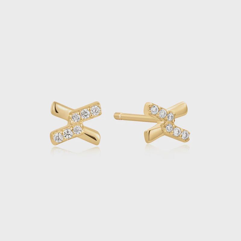 Ania Haie Gold Tone Cross CZ Stud Earrings E061-01G