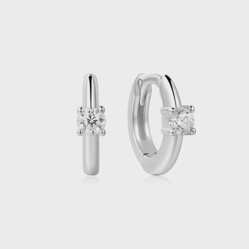 Ania Haie Silver Solitaire Cubic Zirconia Mini Huggies E061-03H