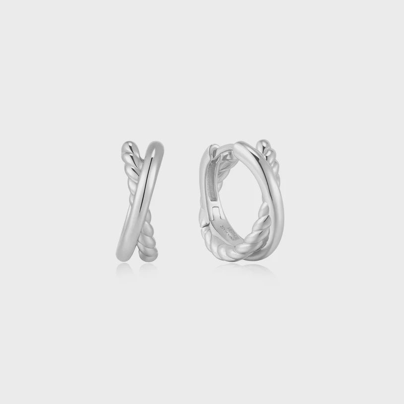 Ania Haie Silver Entwined Dual Huggie Hoop Earrings E072-06H