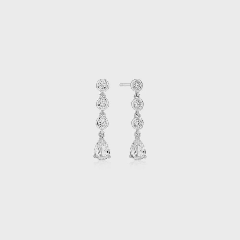 Ania Haie Silver Molten Cascade Bezel-Set Teardrop Stud Earrings E074-07H