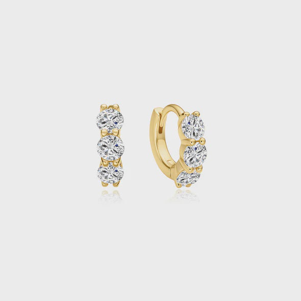 Ania Haie Gold Plated Trio Sparkle Huggie Hoop Earrings E075-04G
