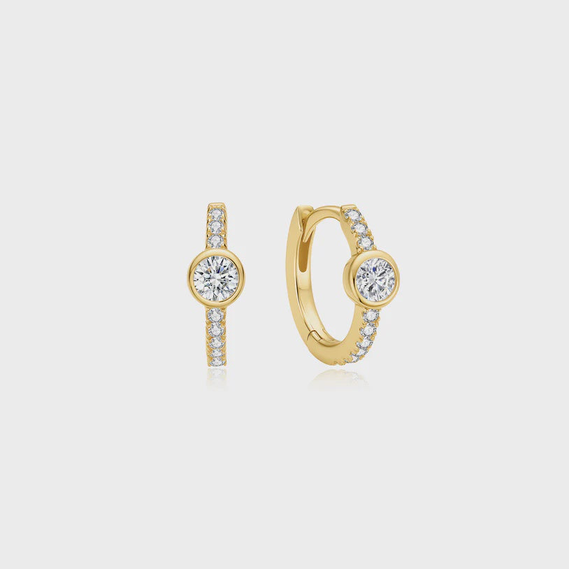 Ania Haie Gold plated Pavé Row & Bezel-Set Huggie Hoop Earrings E075-08G