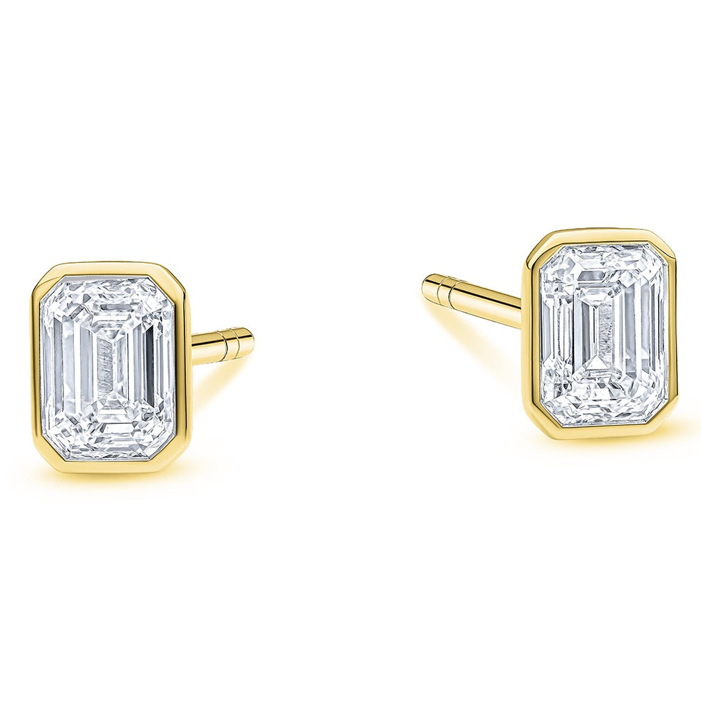 18ct Gold Emerald Cut Lab Grown Diamond Stud Earrings 2.05ct