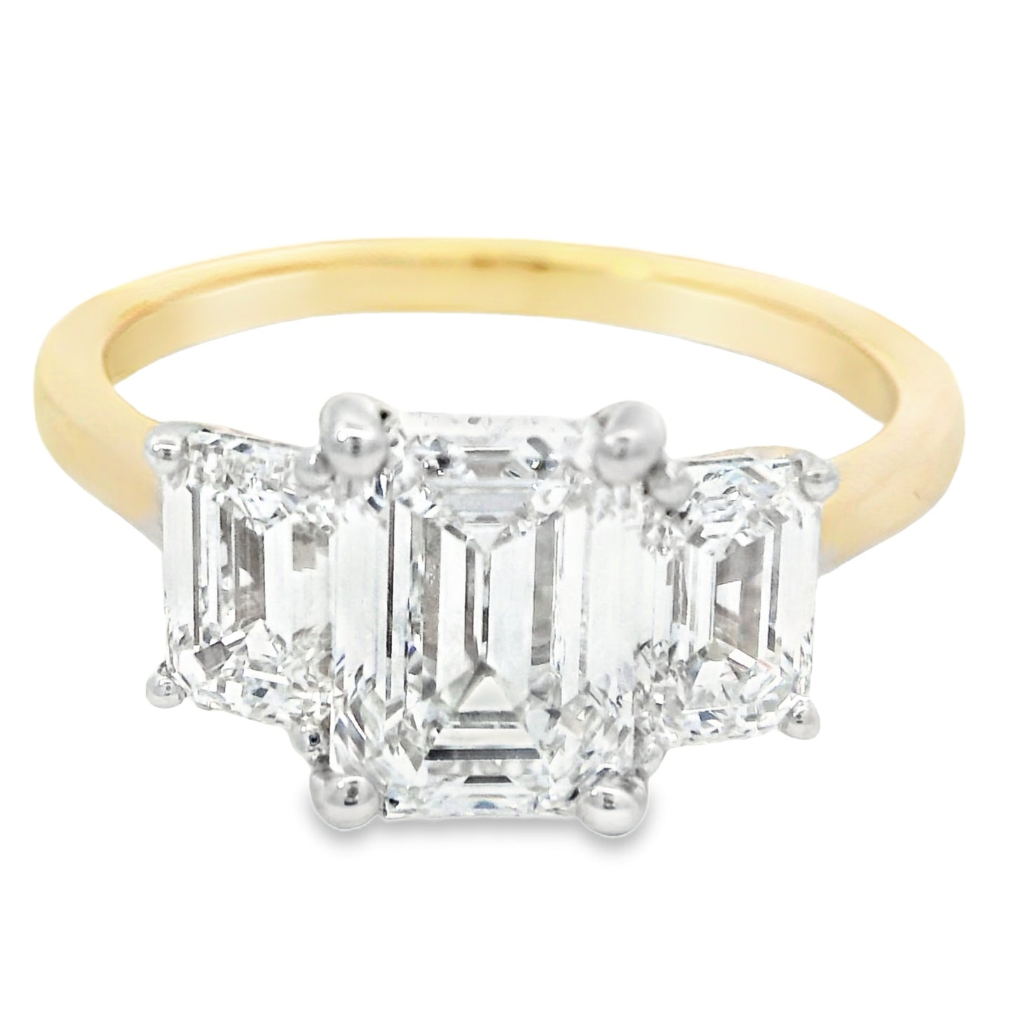 18ct Gold Lab Grown Diamond Emerald Cut Trilogy 2.61ct