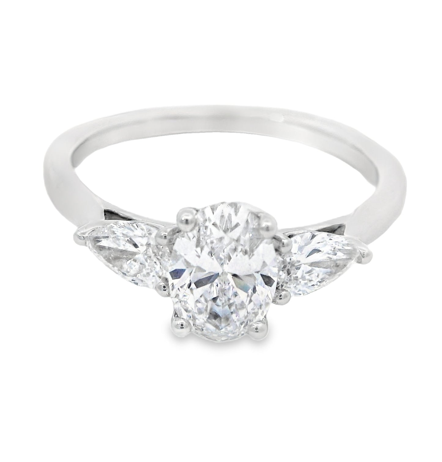 18ct White Gold Lab Grown Diamond Trilogy Ring 1.17ct - Oval & Pear Cut