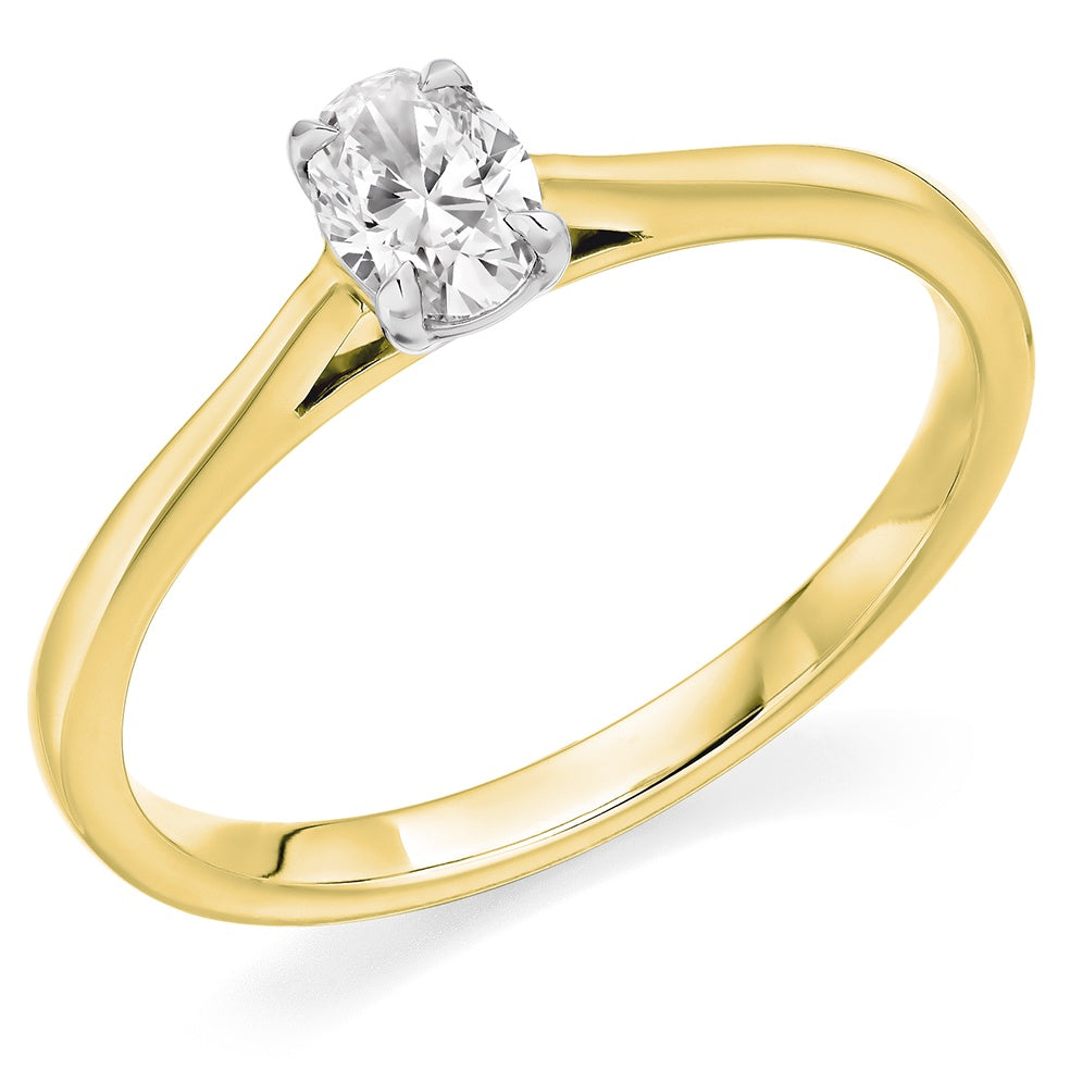 18ct Gold & Platinum Oval Cut Solitaire Diamond Ring 0.30ct G SI1