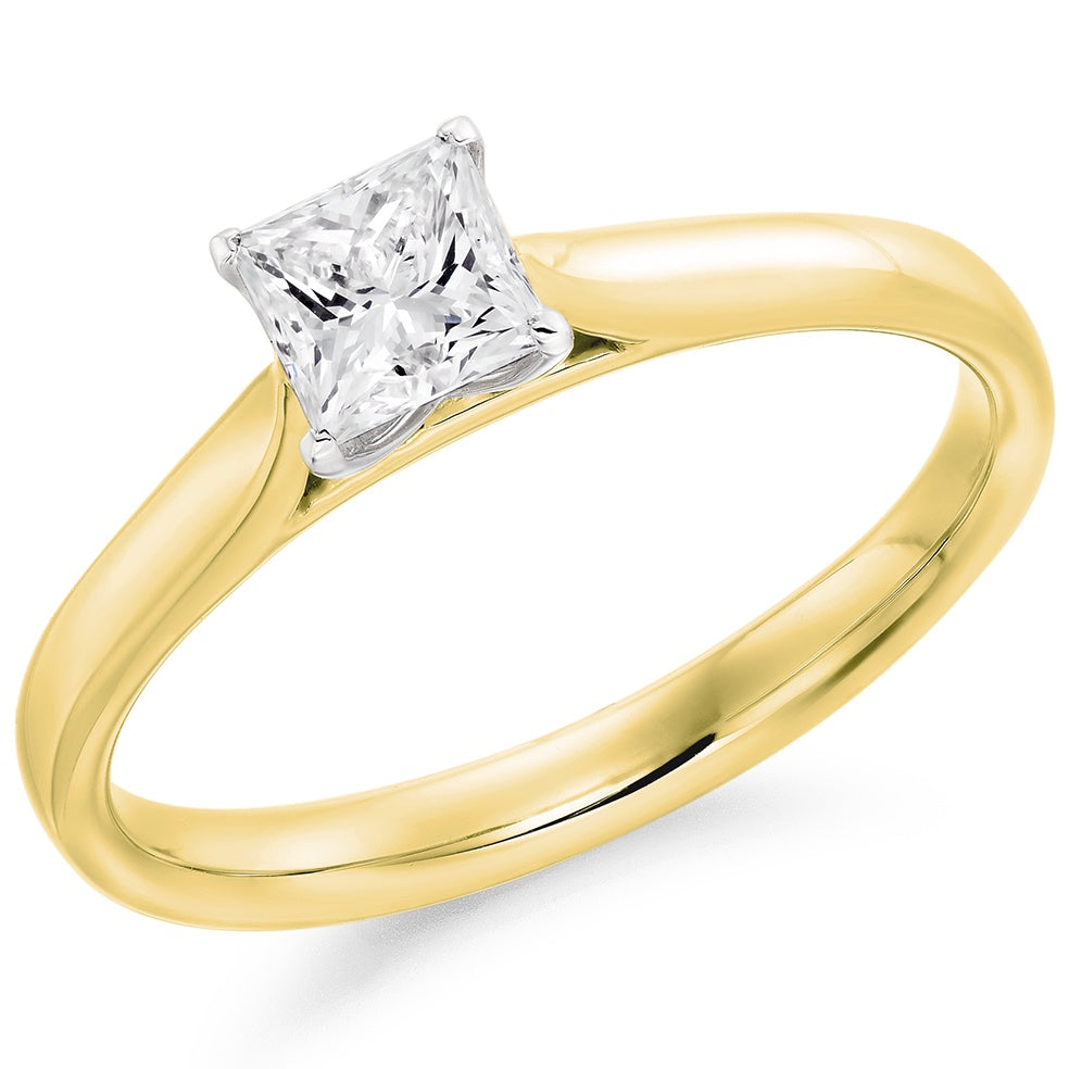 18ct Gold & Platinum Solitaire Diamond Ring Princess Cut 0.50ct F SI 1