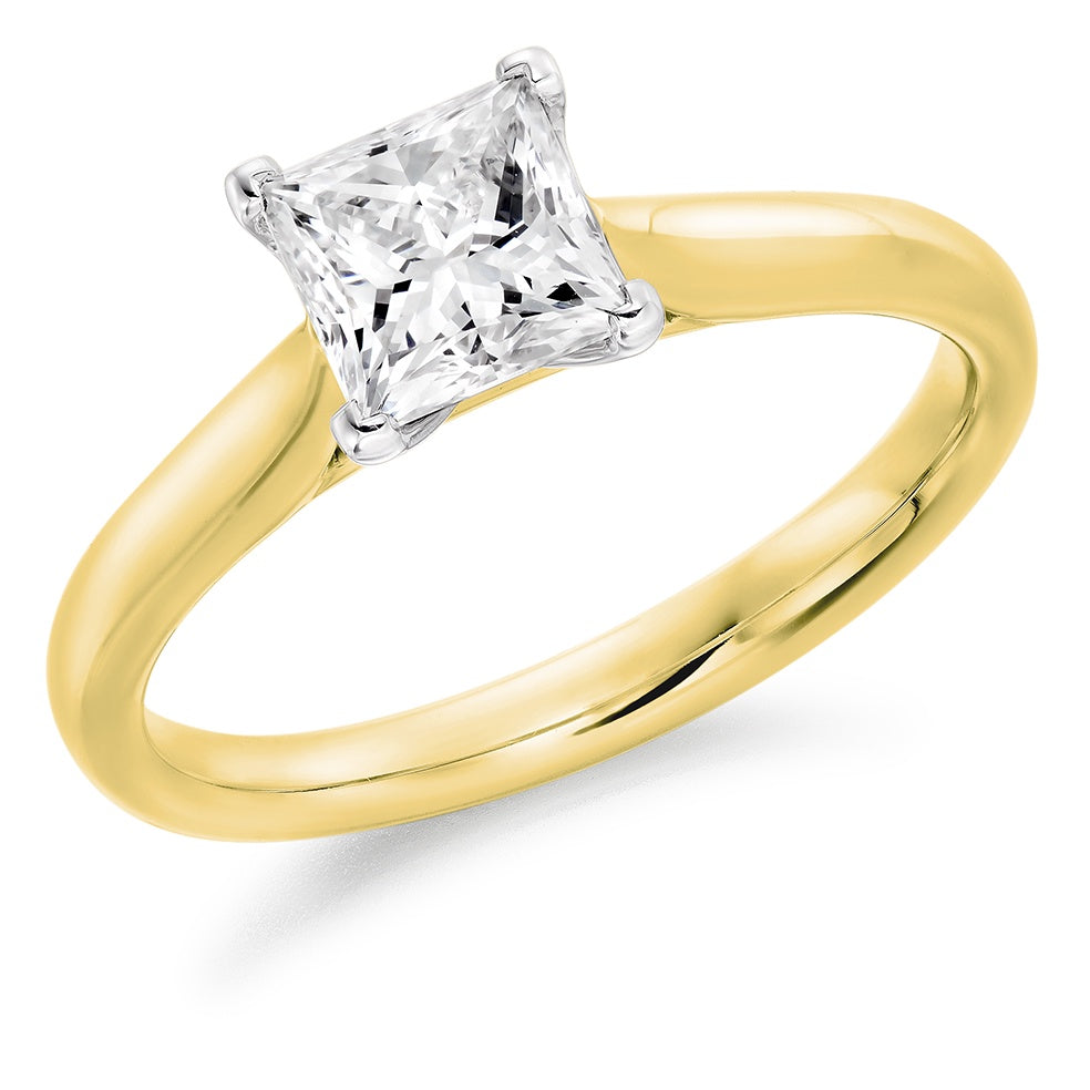18ct Gold Princess Cut Diamond Solitaire Ring 0.90ct G SI 1