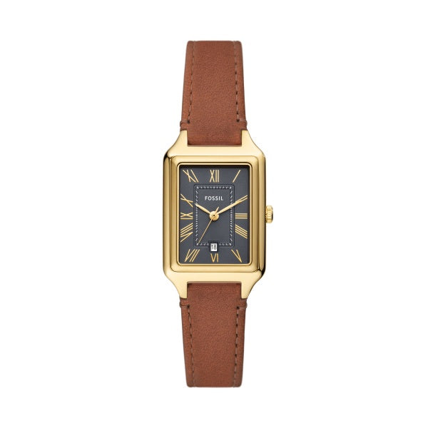 Fossil Gold Tone Brown Strap Gray Dial Watch ES5303