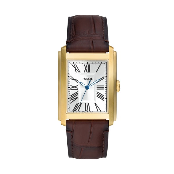 Fossil Gold Tone Brown Strap Carraway Watch FS6011